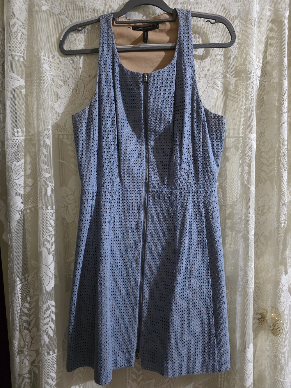 BCBGMaxAzria Perforated Light Blue Zip-Front A-Line Dress